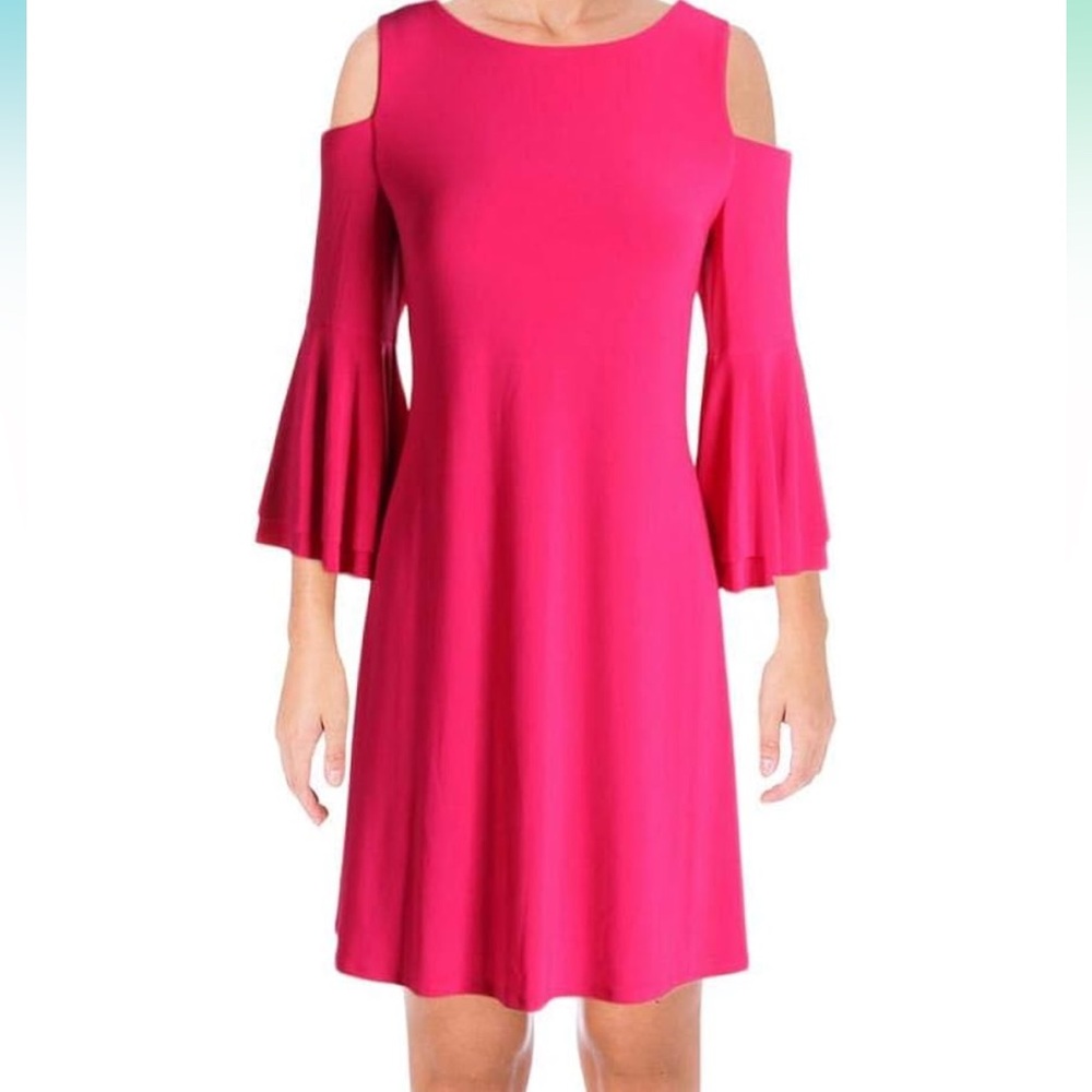 Lauren Ralph Lauren Hot Pink Cold-Shoulder Midi Dress